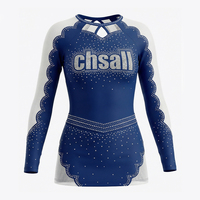 Uniforme de Animadoras Personalizado de Manga Larga con Paneles de Malla y Pedrería, Uniforme Unisex para Equipos de Animadoras, Ropa para Competencia y Actuaciones