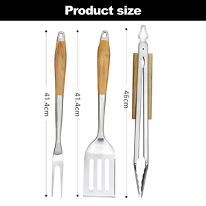 3 mảnh ngoài trời nướng thịt nướng đồ dùng thìa ngã ba tong nhiệm vụ nặng nề nướng phụ kiện gỗ xử lý thép không gỉ BBQ công cụ thiết lập - Product Image 2
