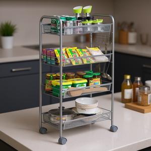 Chariot de rangement argenté à 4 niveaux avec maille alvéolée, chariot d'organisation de cuisine amovible - Product Image 2