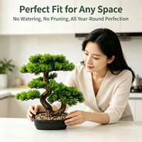 Bonsai Pinus Artifisial Siap Hadiah 36cm Pohon Awan Palsu Dengan Alas untuk Meja Kantor Rak Nampan Teh Dekorasi Acara Perusahaan