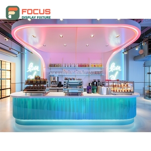 Comptoir de service café personnalisé avec caisse intégrée, étagère de boulangerie et présentoir en chêne pour café - Product Image 2