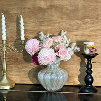 Vase en verre côtelé pastel avec bord ondulé, forme citrouille, porte-fleurs pour table de mariage et décoration intérieure