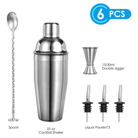 Ensemble de shaker à cocktails en acier inoxydable Camol Factory, 6 pièces, avec jigger, cuillère à mélanger, verseurs, 750 ml, accessoires de bar, kit de barman