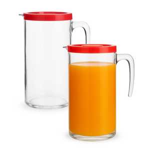 Caraffa in vetro da 1 litro con coperchio rosso e beccuccio, manico ergonomico per servire succhi, acqua e bevande - Product Image 6