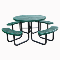 Table de pique-nique en métal commerciale pour l'extérieur Mobilier de jardin Patio extérieur en acier Table basse externe avec trou pour parapluie
