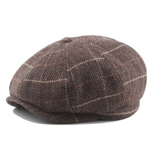 Best Seller <strong>Woollen</strong> Fashion Plaid 8 Panels Newsboy Cap <strong>Hat</strong> for <strong>Men</strong> Fall Winter Warm Beret <strong>Hat</strong> - Product Image 4