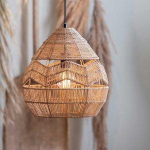SHUANGZ naturale corda di canapa lampadario E27 lampada a sospensione regolabile con soffitto in vimini ciondolo casa illuminazione paralume - Product Image 3
