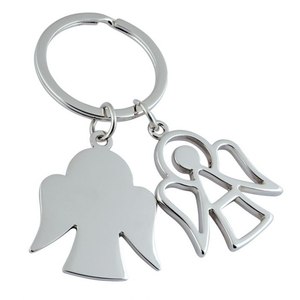 Porte-clés en métal Double Ange, finition argentée, pendentif breloque, accessoire - Product Image 1