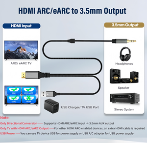 <span class=keywords><strong>Cable</strong></span> de Audio <span class=keywords><strong>HDMI</strong></span> ARC <span class=keywords><strong>a</strong></span> AUX de 3.5mm con Alimentación USB para TV, Sistema de Sonido, Altavoz, Barra de Sonido, Amplificador de Cine en Casa - Product Image 2
