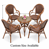 Ensemble bistrot d'extérieur en aluminium avec table ronde en verre et 4 chaises en rotin, mobilier de jardin et de terrasse pour café et cour arrière