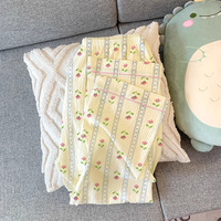 Ensemble Lijia de style princesse léger et luxueux à imprimé floral, manches longues, nouvelle collection printemps/été, vêtements de détente pour femmes en tissu froissé