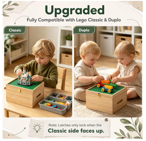 Caja de Almacenamiento de Madera para <span class=keywords><strong>Lego</strong></span>, Base de Construcción de Doble Cara con Tapa, 5 Compartimentos Extraíbles, Organizador de <span class=keywords><strong>Ladrillos</strong></span> <span class=keywords><strong>Duplo</strong></span> - Product Image 5