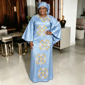 <span class=keywords><strong>Robe</strong></span> longue H&D S11112 en broderie africaine <span class=keywords><strong>Bazin</strong></span> Riche pour femmes, nouveaux modèles, <span class=keywords><strong>robe</strong></span> blanche avec foulard - Product Image 2