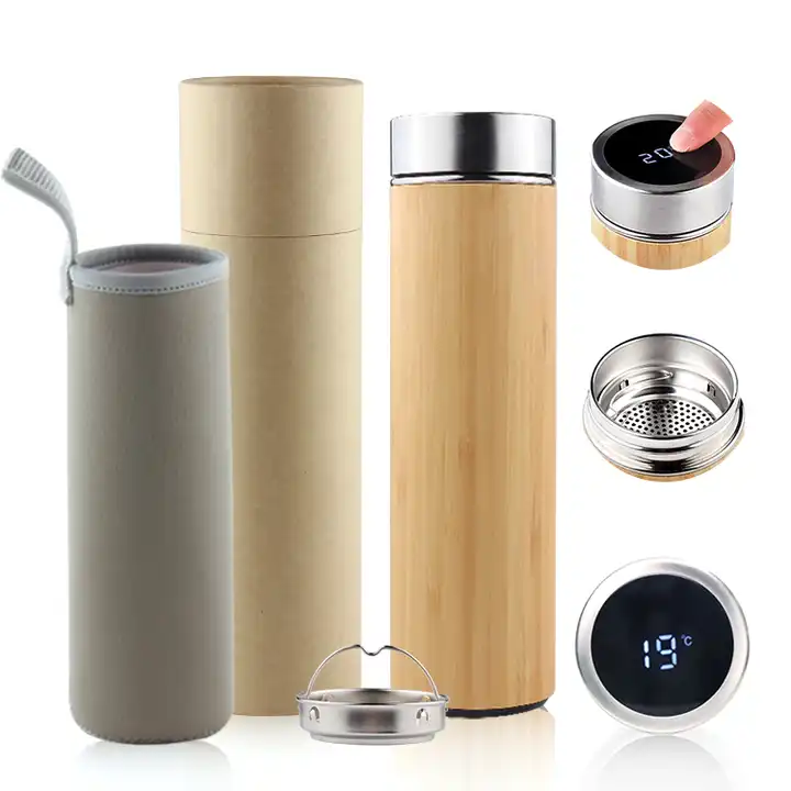 Bamboo Stainless Steel Infuser Bottle w Tea Diffuser Thermos Hot Cold 12hrs  18oz