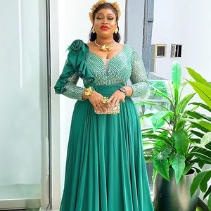 Elegante Abito da Donna Africana <span class=keywords><strong>Taglie</strong></span> <span class=keywords><strong>Forti</strong></span> con Paillettes Gonna Lunga Floreale in Chiffon <span class=keywords><strong>per</strong></span> la Primavera Stile Internazionale - Product Image 1