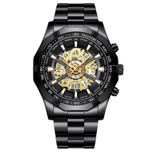 Montre BINBOND pour homme, luxe argent et noir, S033, élégante, en acier inoxydable, mouvement à quartz, alliage, Reloj - Product Image 3