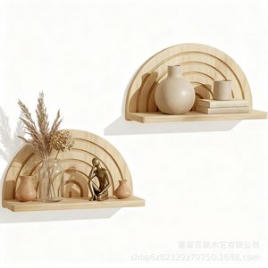 Wooden Arched Wall <b>Shelf</b> Natural Wood Color Wall Mounted Floating Display <b>Rack</b> For Home Decoration Storage - Product Image 2