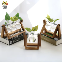 Station de propagation hydroponique d'intérieur Dropship, terrarium, support en bois, pot de fleurs de bureau, vase pour jardin