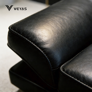 Sofá Seccional de Tres Plazas de Cuero Genuino Negro de 3 Metros de Largo, Muebles Contemporáneos para Sala de Estar, Sofá Moderno de Lujo Ecológico - Product Image 2