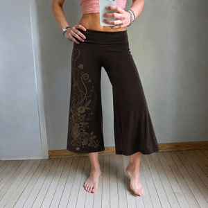 Pantalones Anchos de Punto con Estampado Floral Retro para Mujer, Cintura Baja, Casuales, Estilo Y2K, Vintage, Largos - Product Image 5