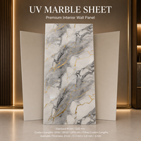 Panneau mural en PVC brillant effet marbre craquelé blanc, gris et or MORLENX pour la décoration intérieure d'hôtels et de villas