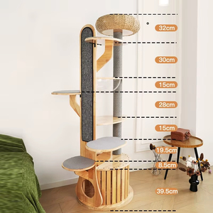 Lussuoso <span class=keywords><strong>Tiragraffi</strong></span> per Gatti Multi-Piattaforma con Struttura in Legno Massello, Palo in Corda di Carta Kraft, Palo in Sisal e <span class=keywords><strong>Torre</strong></span> per Gatti in Legno di Gomma - Product Image 6