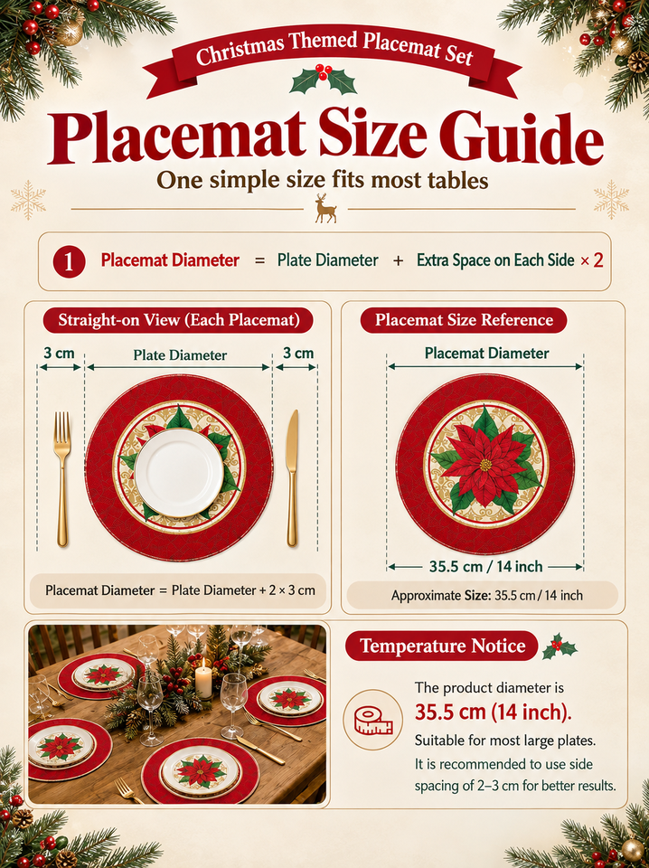 Linen Christmas-print Heat Resistant Dining Placemat 35.5cm Holiday ...