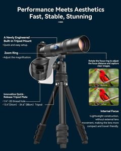 Lente Teleobjetivo de Alta Definición con Zoom de 20-60X, Telescopio Monocular con Trípode y Soporte para Teléfono para Smartphones - Product Image 3