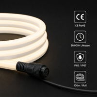 Tubo de Neón LED de 360 Grados, 60 LED por Metro, DC24V, IP65, Resistente al Agua, Iluminación Completa para Exteriores, Rollo de 100 Metros, Regulable, Alto CRI 80, Venta al Por Mayor