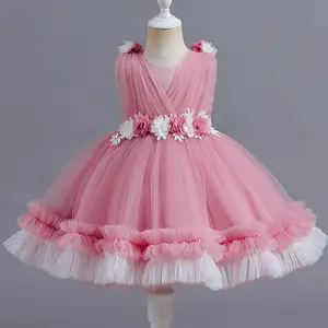 The New Summer 2024 Children's Short Sleeve Teen Puff Baby Girls Dress Princess Kids Colorful Miudem Frocks Maxi Dress