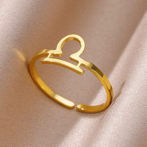 Mode plaqué or alliage 12 étoiles signe ouvert anneaux pour femmes hommes zodiaque anneau cadeaux d'anniversaire - Product Image 6