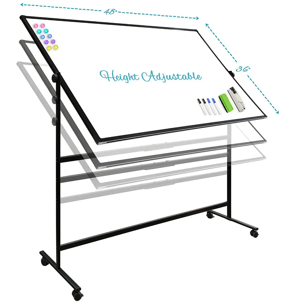 Distributeur Hoogte Verstelbare Omkeerbaar Dubbelzijdig Magnetische White Board Met Zwart Frame Stands Voor Klaslokalen