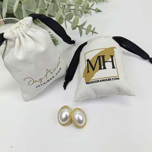 Wholesale Custom Logo Drawstring Cotton Jewelry Pouches Recyclable Canvas Jewelry <b>Bag</b> for Rings <b>Small</b> Canvas Gift Jewelry Pouch - Product Image 3