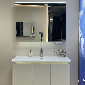 <span class=keywords><strong>Meuble</strong></span> de salle de bain mural avec armoire à pharmacie LED - <span class=keywords><strong>Meuble</strong></span> de salle de bain flottant blanc crème avec lavabo en céramique - Product Image 1
