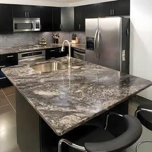 Dougbuild Stone Villa Decor Dark Color Stone Long Bench Top Silver Asterix Granite Cut to Size Kitchen Counter Top