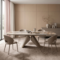 Meubles de salle à manger modernes, table à manger extensible en pierre frittée avec base en acier carbone pour 8 personnes, utilisation hôtelière