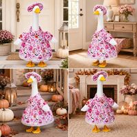 Décoration de jardin extérieure en tissu pour costume de canard d'Halloween |   Imprimé citrouille rose et fantôme avec bordure en dentelle |   Costume pour Porch Goose