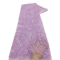 NI.AI Nouveau design Tissu en dentelle perlée et à sequins pleine surface, Tissu en dentelle filet à sequins et perles, Tissu en dentelle filet perlée