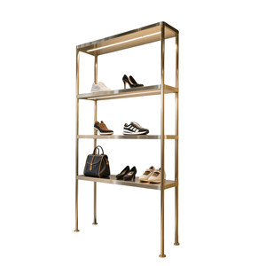 Présentoir de <span class=keywords><strong>Magasin</strong></span> de Vêtements en Métal Doré Brillant Personnalisé, Support à Sacs en Acier Inoxydable, Présentoir à Chaussures pour <span class=keywords><strong>Magasin</strong></span> de Chaussures et Sacs - Product Image 2