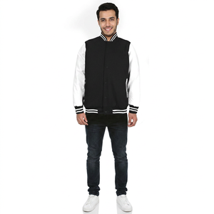 Chaqueta de Béisbol Universitaria Personalizada para Hombre 2026, Chaqueta Bomber Larga con Letras Bordadas, Cuello Alto, 100% Algodón, Color Negro Liso, Otoño - Product Image 1