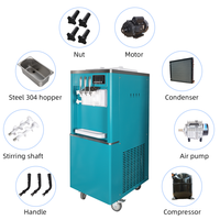 Machine à glace molle commerciale à faible bruit, capacité 14L, sur pied, 3 saveurs, pour food truck et café