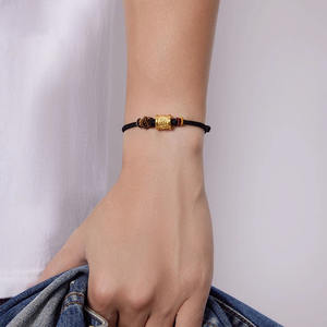 Bracelet tressé vintage pour homme et couple, avec mantra à six mots et perles dorées porte-bonheur, avec petite sangle de transport, pour l'Année du Destin - Product Image 4