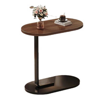 Table d'appoint en forme de C, table d'appoint de canapé, cadre en métal, plateau en bois grainé, pour salon, chambre à coucher