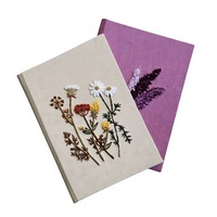 Carnet de notes personnalisé en lin brodé, planificateur, couverture en tissu avec broderie florale et marque-page en ruban