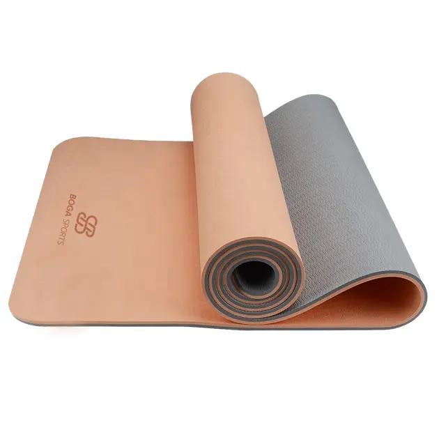 6 mm umweltfreundliche doppelschichtige TPE Yoga-Matte individuell bedrucktes Logo-Etikett dick rutschfest mit Riemen Positionslinie Fitness-Design