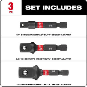<strong>Milwaukee</strong> 48-32-5033 SHOCKWAVE Impact Hex Shank <strong>Socket</strong> Adapter <strong>Set</strong> 3PC Durable Professional Alloy76 Steel Tool Accessories - Product Image 3