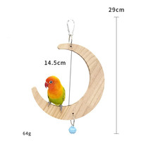 Jouet pour oiseaux en bois en forme de lune, perchoir pour perroquet avec clochette, miroir en bois pour oiseaux, accessoire suspendu pour cage pour petits et moyens oiseaux