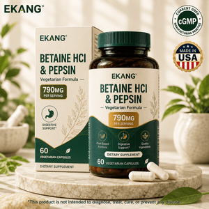 Fabriqué aux États-Unis, Betaine HCI et Pepsine en capsules végétariennes, 790 mg, complément alimentaire pour le soutien digestif, 60 capsules végétariennes - Product Image 1