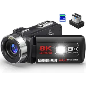 8K 30 FPSビデオカメラ48MP18XデジタルビデオカメラフリップスクリーンVloggingカムコーダーリモコン付き