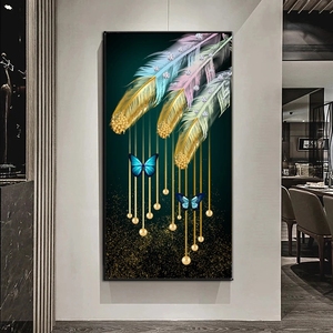 Fabbrica personalizzata piuma d'oro tela pittura piuma foglia arte della parete poster e stampe arte della parete - Product Image 2